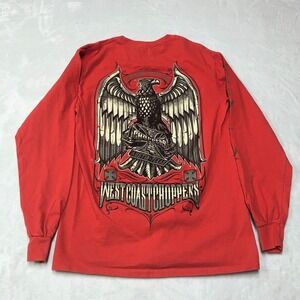 West Coast Choppers Long Sleeve Shirt Iron Cross Spellout Script Logos Men's S *